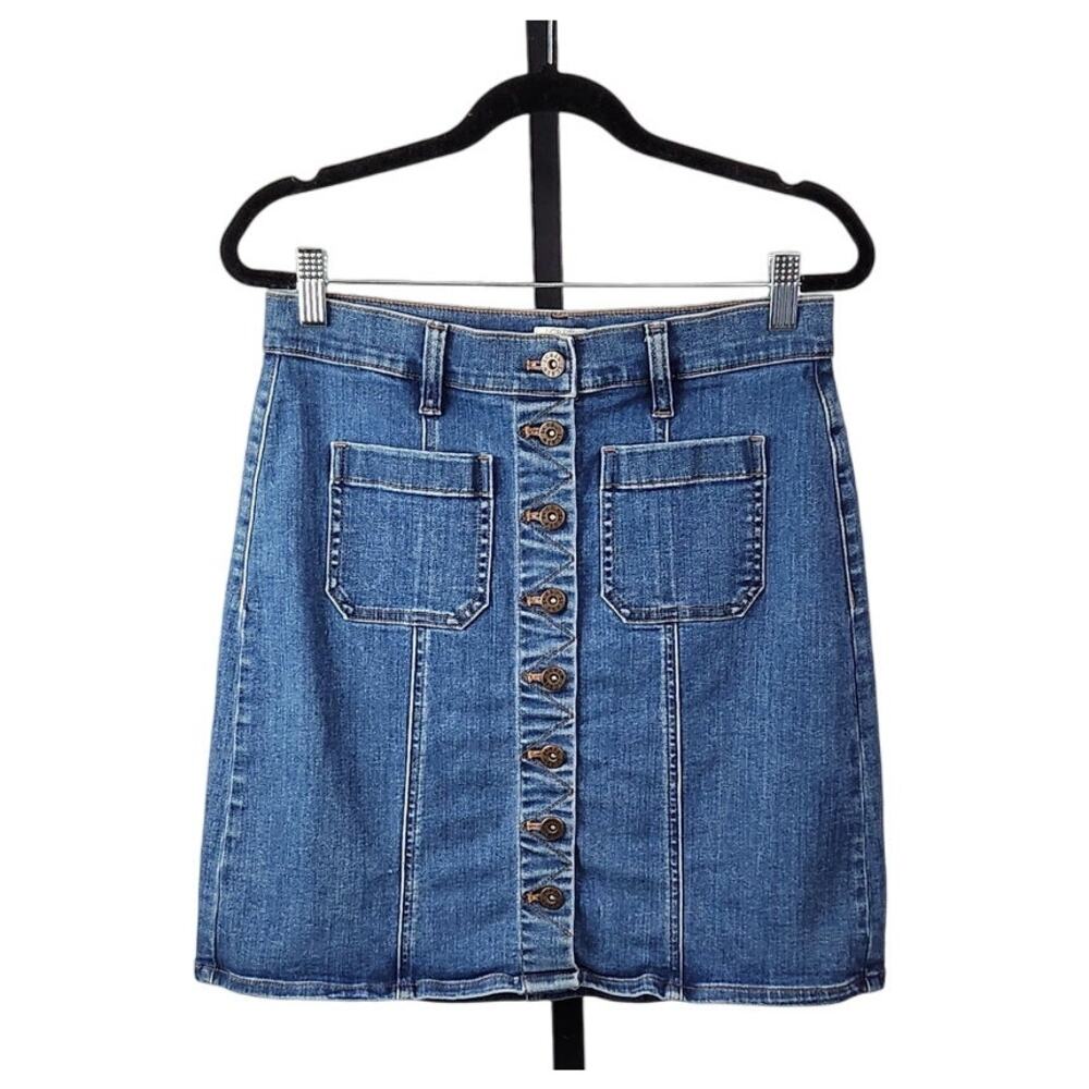 J. Crew Foxy Wash Denim Skirt Button Front Stretch Blue Women's Size 2